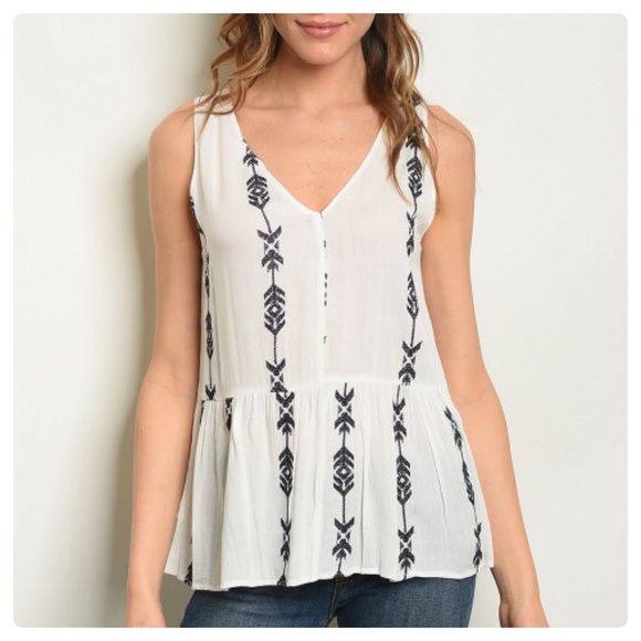 Sleeveless Embroidered V-Neck Top - Picture 2 of 7